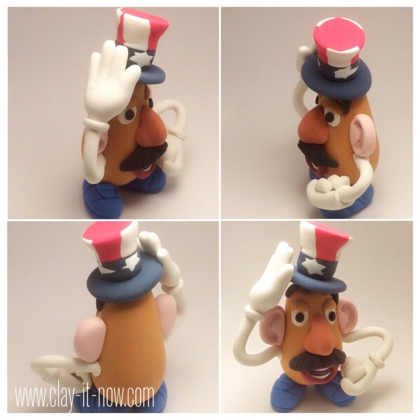 7706-patriotic potato head - mr.potato head clay figurine wearing 4th of July hat