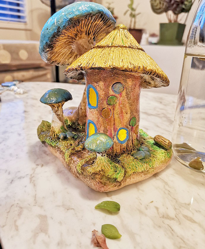 blue mushroom fairy house jar idea