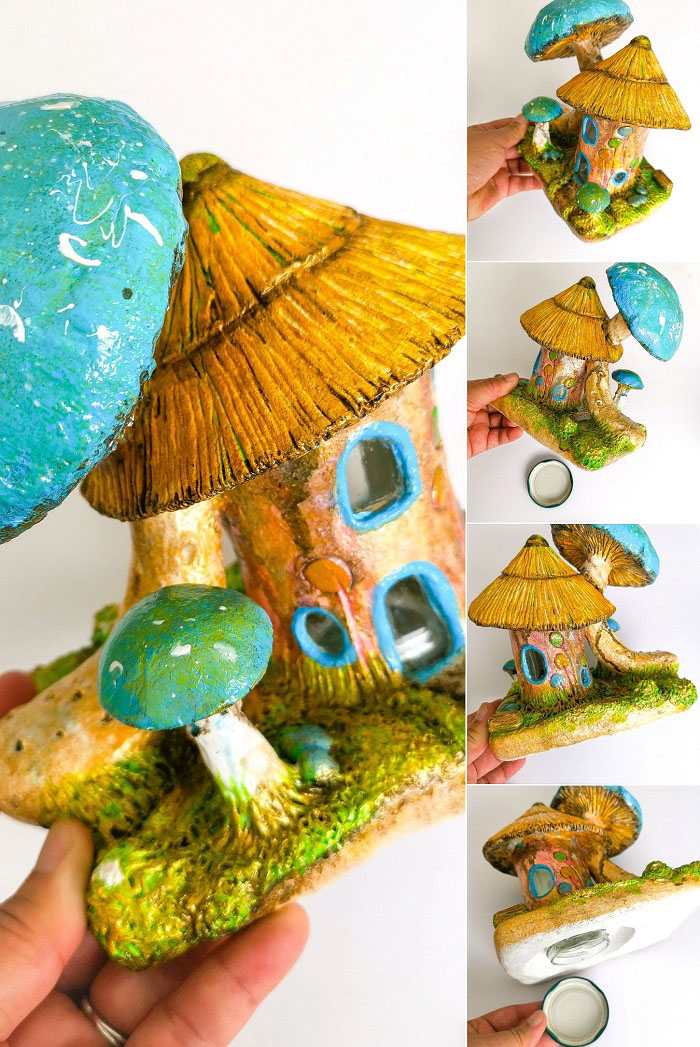 blue mushroom fairy house jar idea