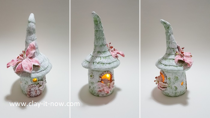 lily fairy house jar lantern - homemade air dry clay