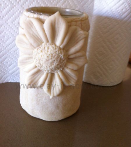 sunflowerclay, sunfloweronrecycledjambottle, handcraftedsunflower, sunflowerforkids