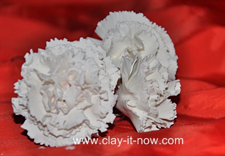 white carnations clay flower
