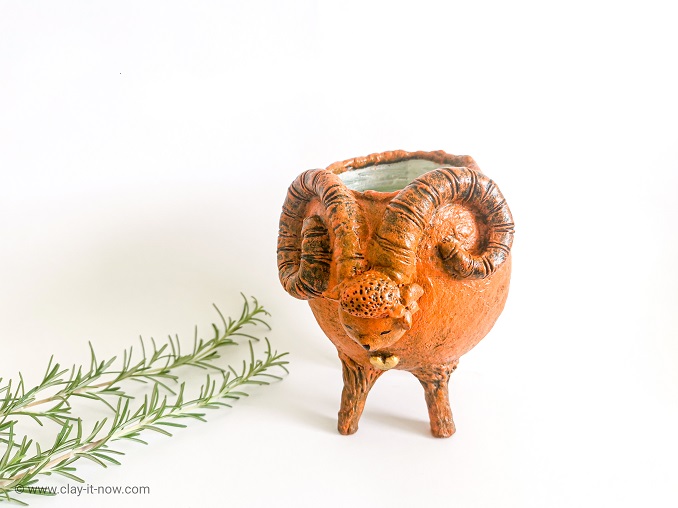 Aries zodiac animal planter-clayitnow-1