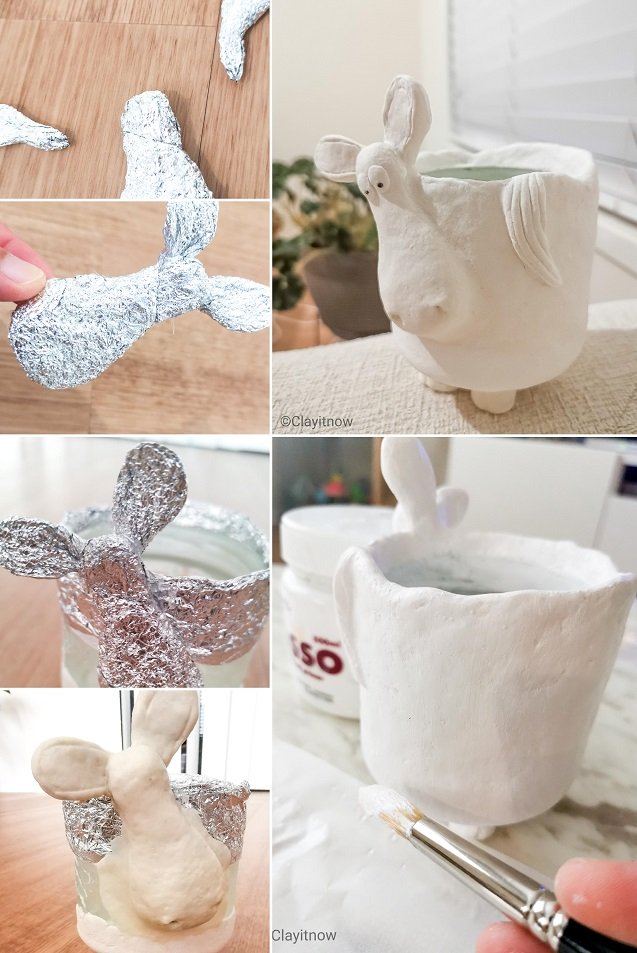 donkey planter jar and air dry clay - how to make donkey planter