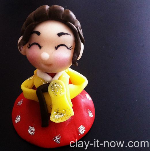 cute mini figurines - girl wearing hanbok - korean traditional dress