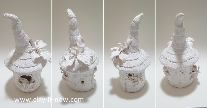 lily fairy house jar lantern - homemade air dry clay