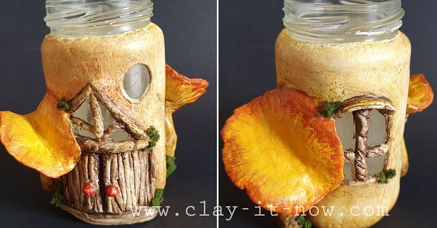 mushroom fairy house -chanterelle -clayitnow