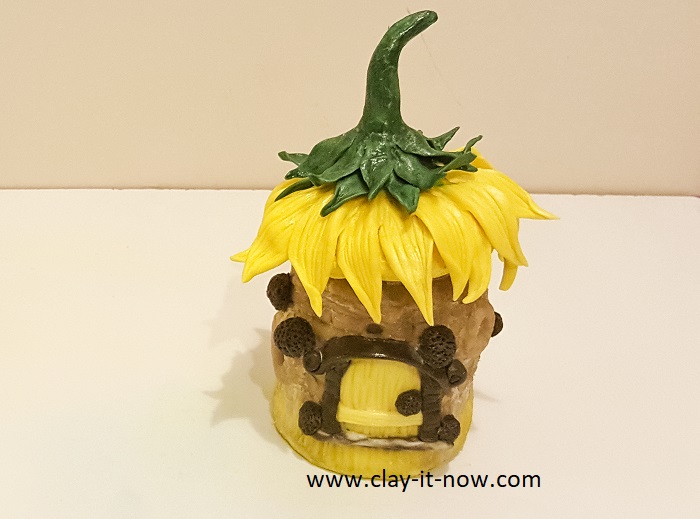 sunflower fairy house jar -  idea-clayitnow-diy