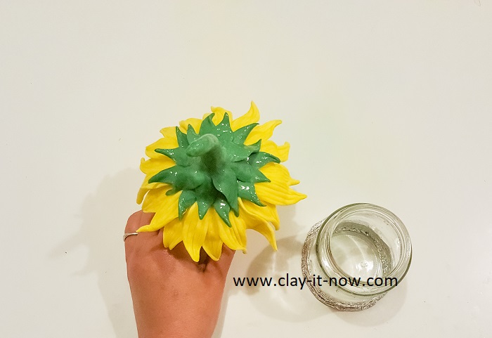 sunflower fairy house jar - roof idea-clayitnow-diy