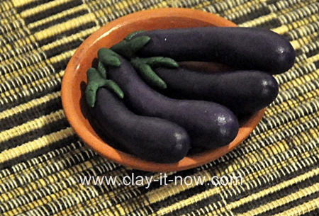 eggplants clay miniatures, vegetable clay